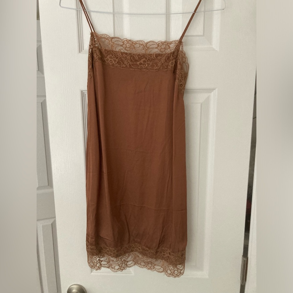 Aerie Lace Trim Tan Chemise
